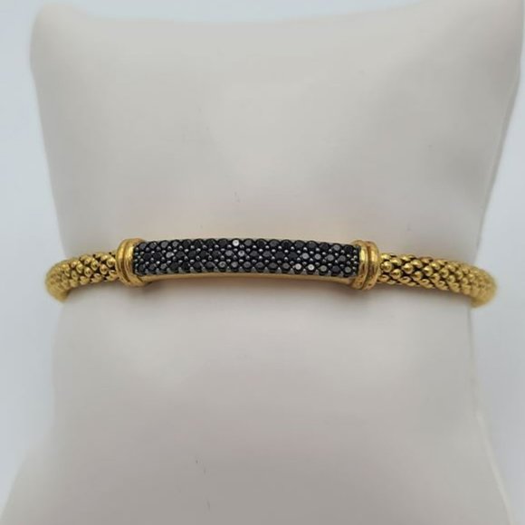 Bronzo Italia® Gold-Tone Cuff Bracelet with Black Spinel Accents – 7.25” - Picture 1 of 8